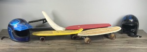 2 Vintage Helmets - 3 Skateboards and 1 Banana Seat
