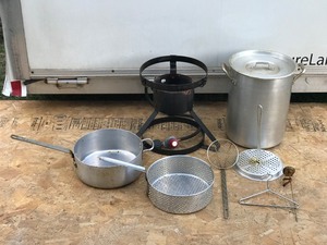 Large Propane Cooker Stand with Large Pot, Pans & More