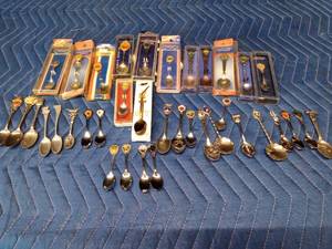 Collector spoons including solid brass and pewter spoons