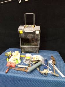 Toolbox on wheels with tools