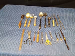 Vintage letter openers, utensils, curling irons and more