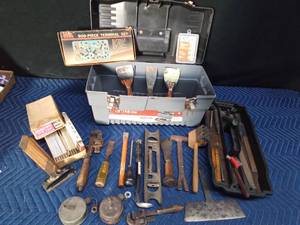 Stack-on toolbox full of vintage tools
