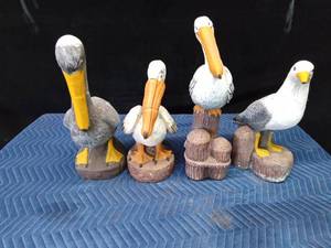 4 Cement bird lawn ornaments