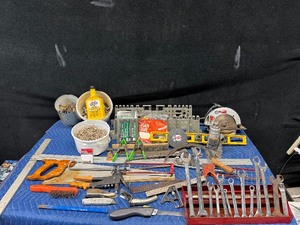 Lot of tools and More - 4 Ton Bottle Jack (Works) - Grease Tubes New in the Package - Saws - Wrenches - Skill Saw - Wire Brushes and More