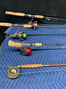 Lot of 4 Fishing Rods and Reels - One is a Fly Rod and reel - see description for more info