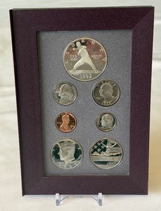 1992 Prestige Olympic Silver Proof Set 7 Coins - no COA or other packaging, minor damage on some coins