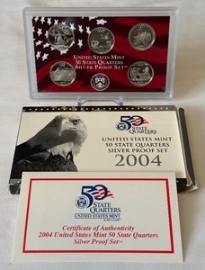 2004 State Quarters Silver Proof Set (MI, FL, TX, IA, WI) - original package with COA