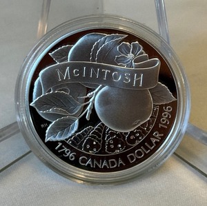 1996 Royal Canadian Proof Silver Dollar - McIntosh Apple Original Packaging w COA