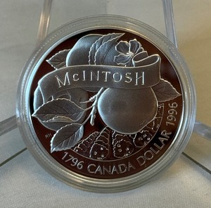 1996 Royal Canadian Proof Silver Dollar - McIntosh Apple Original Packaging w COA