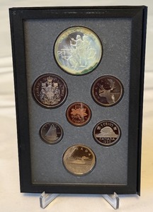 1990 Royal Canadian Double Dollar 7 Coin Proof Set - Kelsey Silver Dollar Coins and Case only, fire damage evident