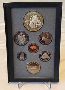 1990 Royal Canadian Double Dollar 7 Coin Proof Set - Kelsey Silver Dollar Coins and Case only, fire damage evident