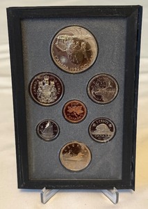 1992 Royal Canadian Double Dollar 7 Coin Proof Set - Stagecoach Silver Dollar Coins and Case only, fire damage evident