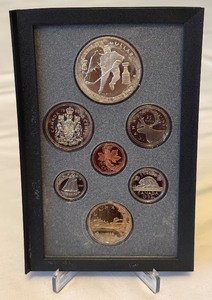 1993 Royal Canadian Double Dollar 7 Coin Proof Set - 100th Stanley Cup Silver Dollar Coins and Case only, fire damage evident