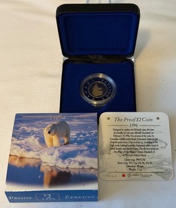 1996 Royal Canadian Polar Bear Proof $2 Coin Original Packaging w COA