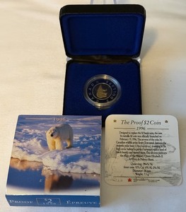 1996 Royal Canadian Polar Bear Proof $2 Coin Original Packaging w COA