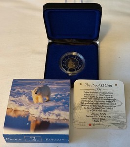 1996 Royal Canadian Polar Bear Proof $2 Coin Original Packaging w COA