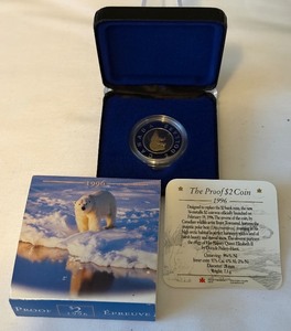1996 Royal Canadian Polar Bear Proof $2 Coin Original Packaging w COA