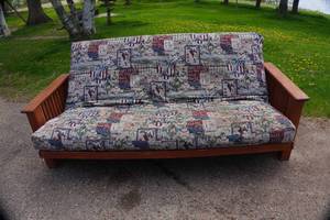 Wood Framed Futon With Baseball Themed Mattress
