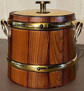 LL - Vintage Wooden Ice Bucket with Brass Trim and Lid