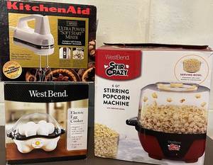 LL - KitchenAid Ultra Power Soft Start 7-Speed Mixer, West Bend Stir Crazy Popcorn Machine & Electric Egg Cooker