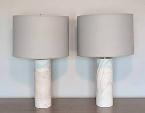 UL - Pair of Robert Abbey Marble Table Lamps