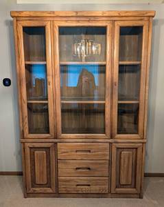 DR - Vintage Oak Display Cabinet with Glass-Front Doors & Drawers