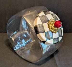 LR - Mackenzie-Childs Sweets Jar with the signature Courtly Check Enamel Lid