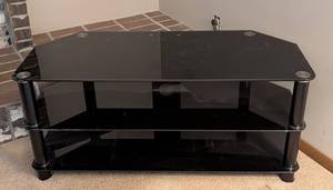 LR - Black Glass Entertainment Stand - Two-Tier TV Stand