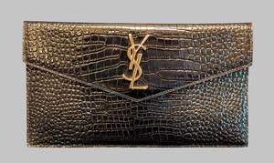 LR - Saint Laurent Uptown Crocodile-Embossed Leather Clutch
