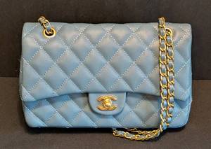LR - Chanel Caviar Quilted Small Double Flap Bag - Light Blue