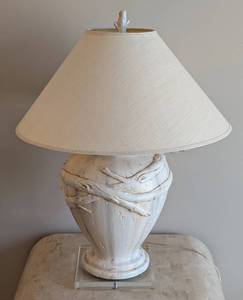 DR - 31-Inch Tall Ceramic Table Lamp with Linen Shade and Branch Finial