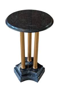 O - Round Marble Top Accent Table With Gold-Tone Column Base
