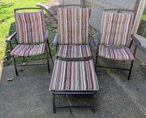 BY - Striped Patio Chair Set - 2 Chairs & Lounge Chair