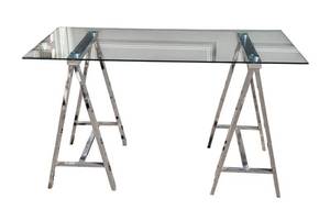 G -Glass Top Desk with Polished Steel Base