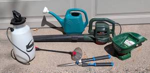G - Roundup Sprayer, Scotts Turf Builder Spreader & Black & Decker BlowerVac - Assorted Lawn Tools