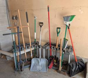 G - Assorted Yard Tools & Shovels with Wall Mount Holders - Includes 2 Holders