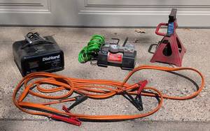 G - DieHard 12-Volt Battery Charger, 3-Ton Floor Jack, Air Pump & Jumper Cables