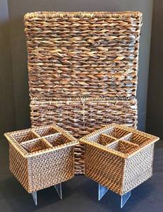 K - Woven Rattan Basket Set - 4 Baskets & 2 Flatware Organizers