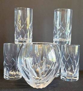 K - Crystal Glass Vase & 6 Cut-Glass Tumblers (Lot of 7)