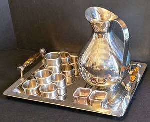 K - F.B. Rogers Provincetown Pewterlite Napkin Rings (12) - Silver-Toned Pitcher on Tray