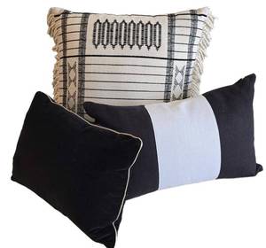 LR - 3 Pillow Covers with Pillow Forms - Ivory & Black, Black & White, Black (Lot of 3)