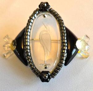 K - Vintage Trifari Jelly Belly Heron Brooch - Missing Floral Accent
