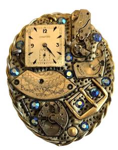K - Leah Manis Vintage Brooch with Crawford Dial and Elgin Natl Watch Co Movement