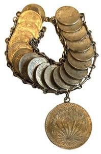 K - Vintage Mexican Peso Coin Bracelet with 1 Peso Pendant - 8 Inch Length