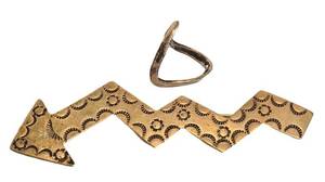 K - JA Sterling Arrow Brooch & Triangulation Ring - Sterling Silver, Size 6 (Lot of 2)