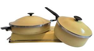 K - Vintage Town House by West Bend 12 Inch Skillet with Lid, 3 Qt Saucepan with Lid & 10x16 Roaster with Rack