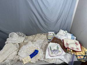 Large Assortment of Vintage Doilies, Tablecloths, More