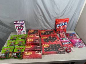 Assorted Candy, Cellas Chocolate Cherries, Dots, Junior Mints, Fruit Chews, Tootsie Pops, Haribo Gummy, Etc