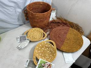 Assorted Woven Baskets, Dishes, Wall Decor