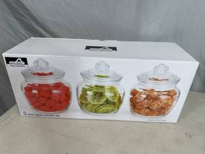 New 3 pc Glass Canister Set